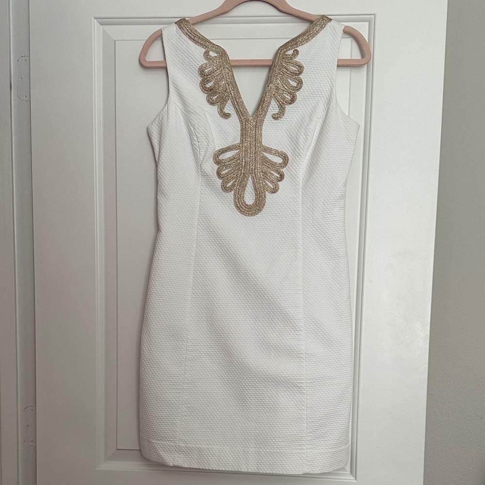 Lilly Pulitzer White Dress with Gold Detailing